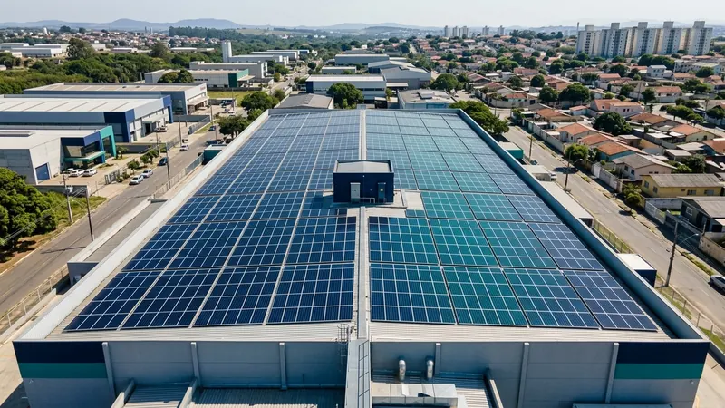 Usina solar fotovoltaica em telhado industrial em São Paulo