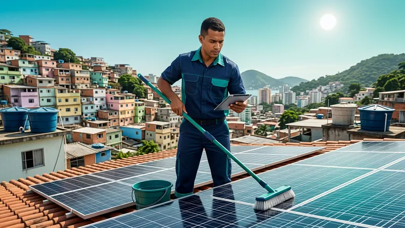 Técnico realizando manutenção em sistema de energia solar