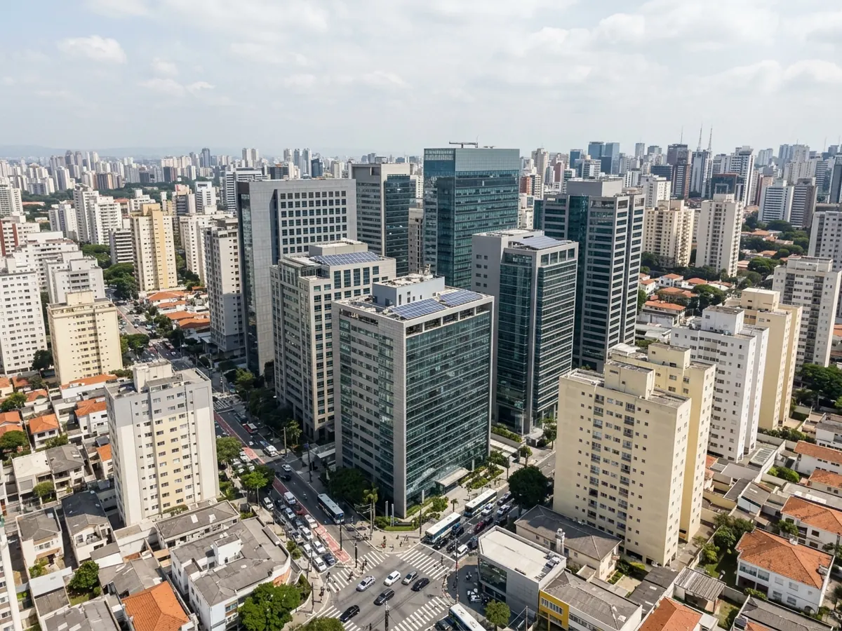 Prédios comerciais em Santo Amaro com painéis solares