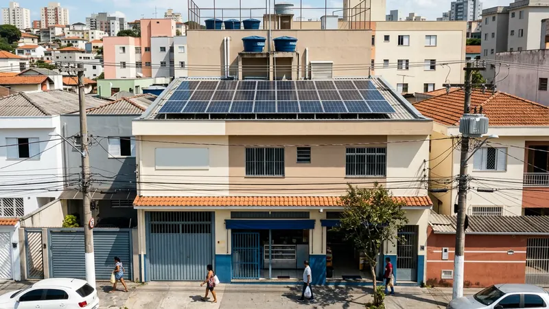 Painéis solares instalados em telhado comercial em São Paulo