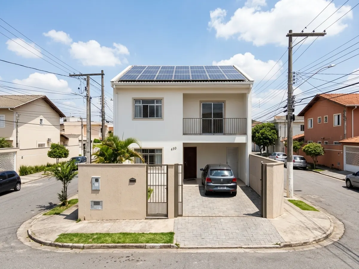 Painéis solares instalados em telhado de casa em Osasco