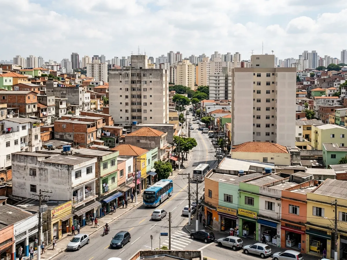 Vista da Zona Leste de São Paulo com residências e comércio
